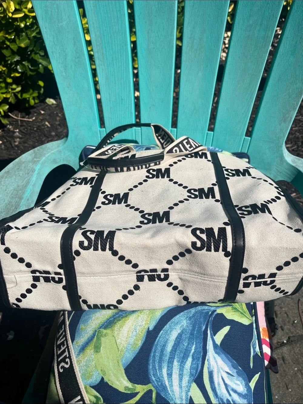 Steve Madden Black & White SM Monogram Canvas Messenger Bag